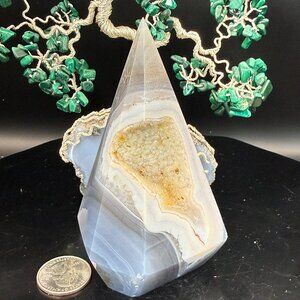 Agate Chalcedony Blue Gray Druzy Diamond Point Tower Mineral Inclusions Quartz: